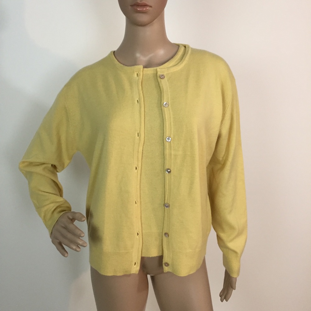 M 100% Cashmere Twinset Cardigan Top Yellow